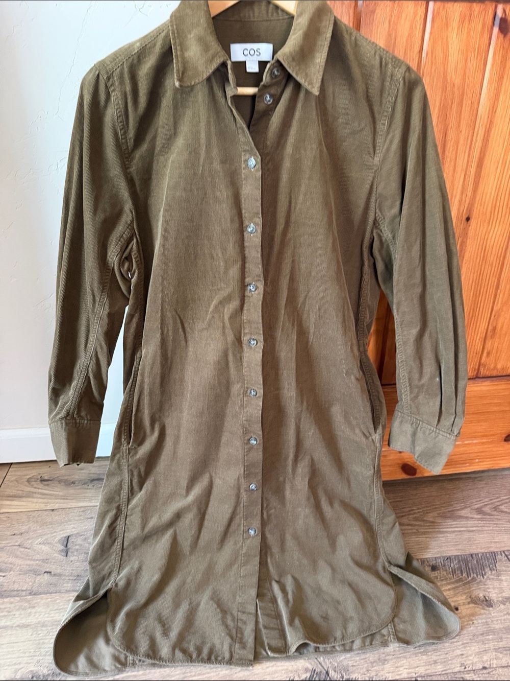 COS Olive Green Corduroy Shirt Dress Oversized Boxy Fit - EUR 34 / US 6